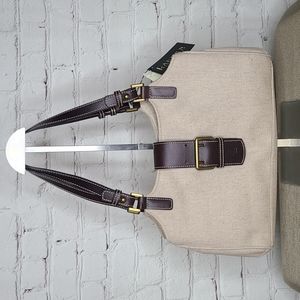 Lauren Ralph Lauren Brown Leather Herringbone Fabric Bag (NWT)